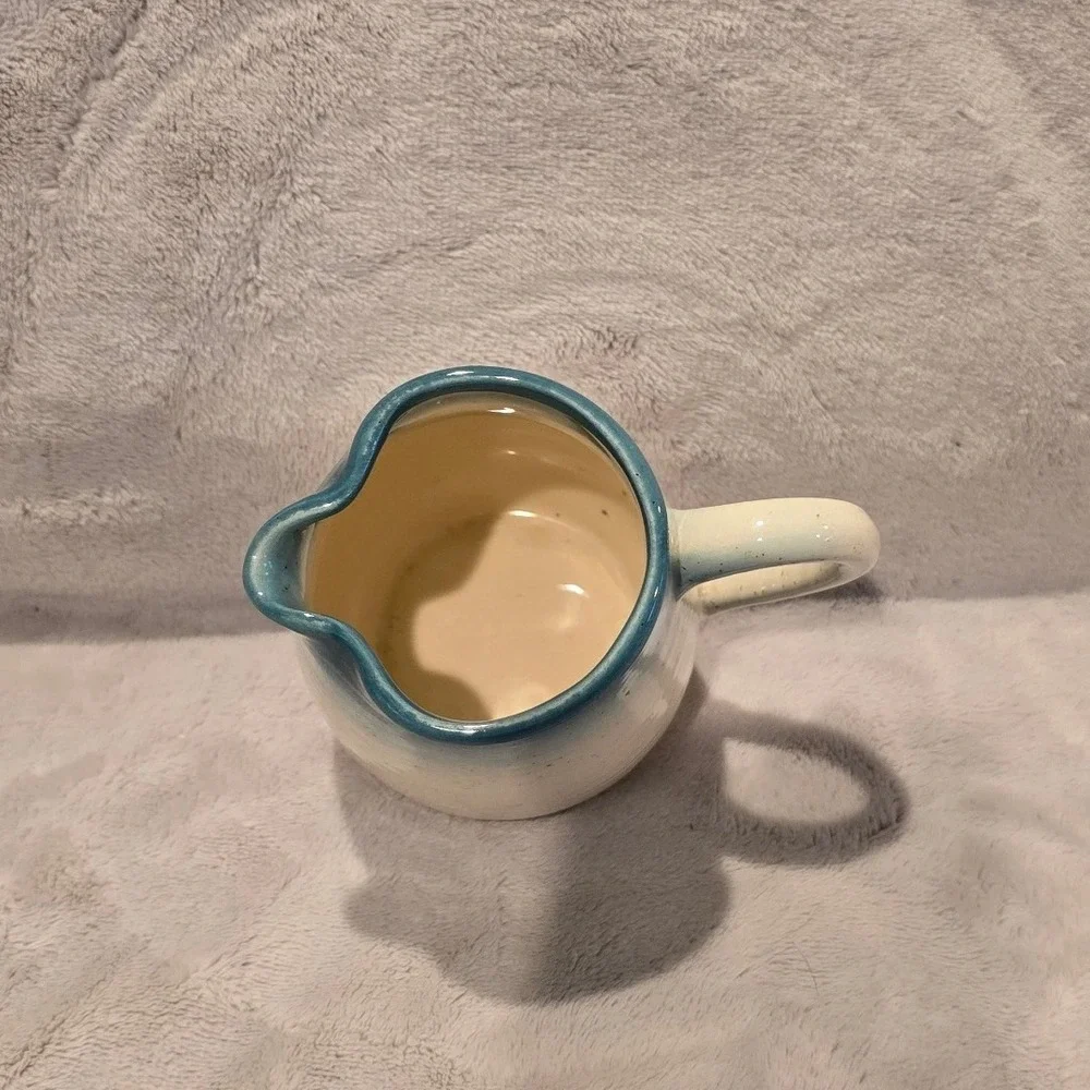 Franciscan USA Creamer Pitcher Blue Cream Ombre Speckled Stoneware Made USA 4.5